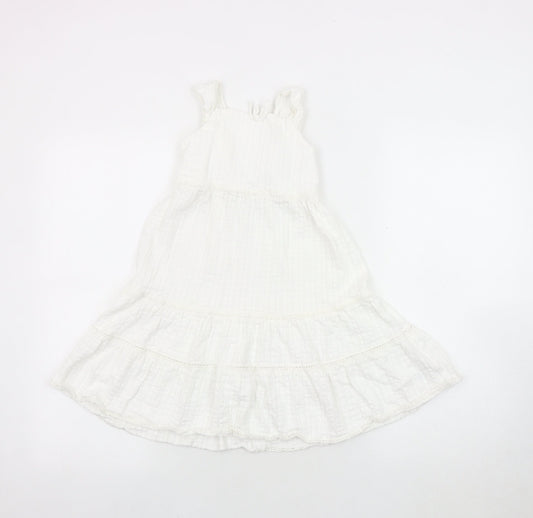 Zara Girls White Cotton Sleeveless Dress Size 7 Years