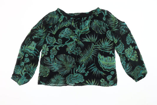Next Women's Black Floral Tunic Blouse Size 10