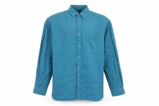 HANFAB'S Men's Blue Long Sleeve Shirt, Size 42, Casual