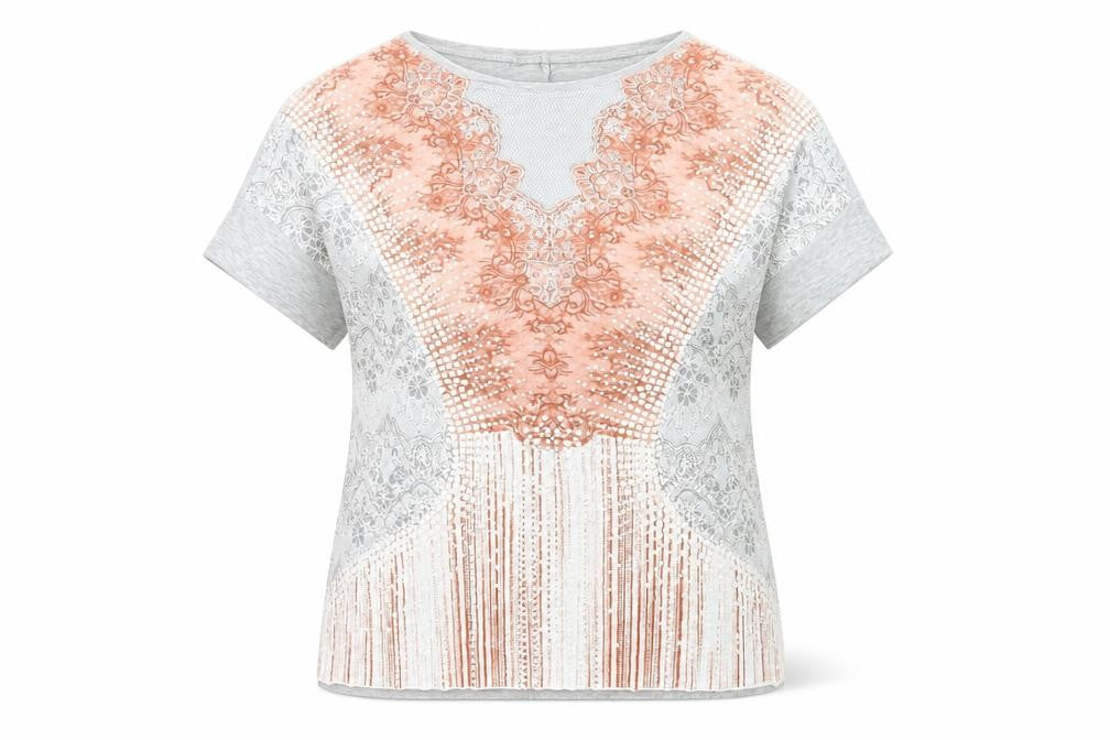 Zara Women's Grey & Pink Lace T-Shirt Size 12