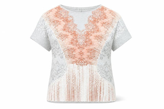 Zara Women's Grey & Pink Lace T-Shirt Size 12