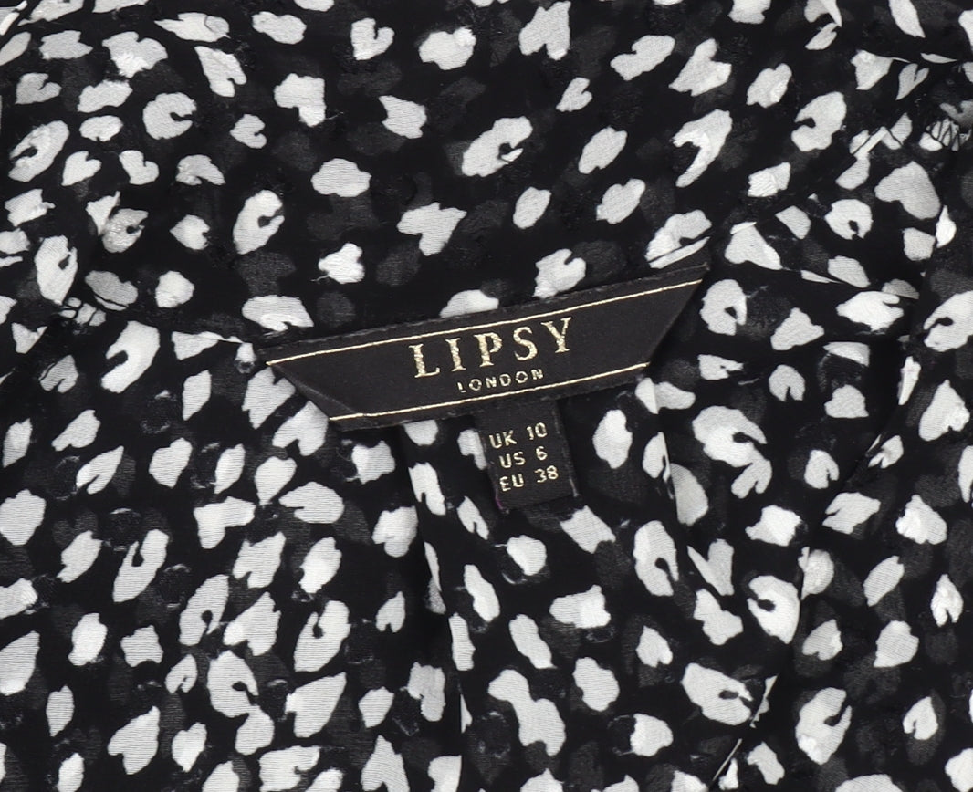Lipsy Women's Black Animal Print Blouse UK 10