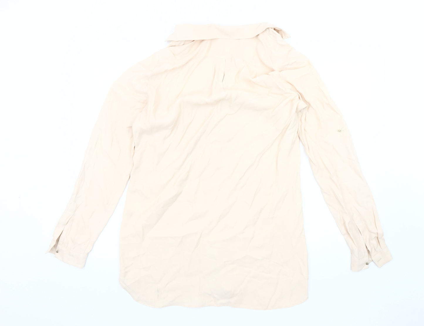Zara Women's Beige Studded Blouse, Size 12, Long Sleeve