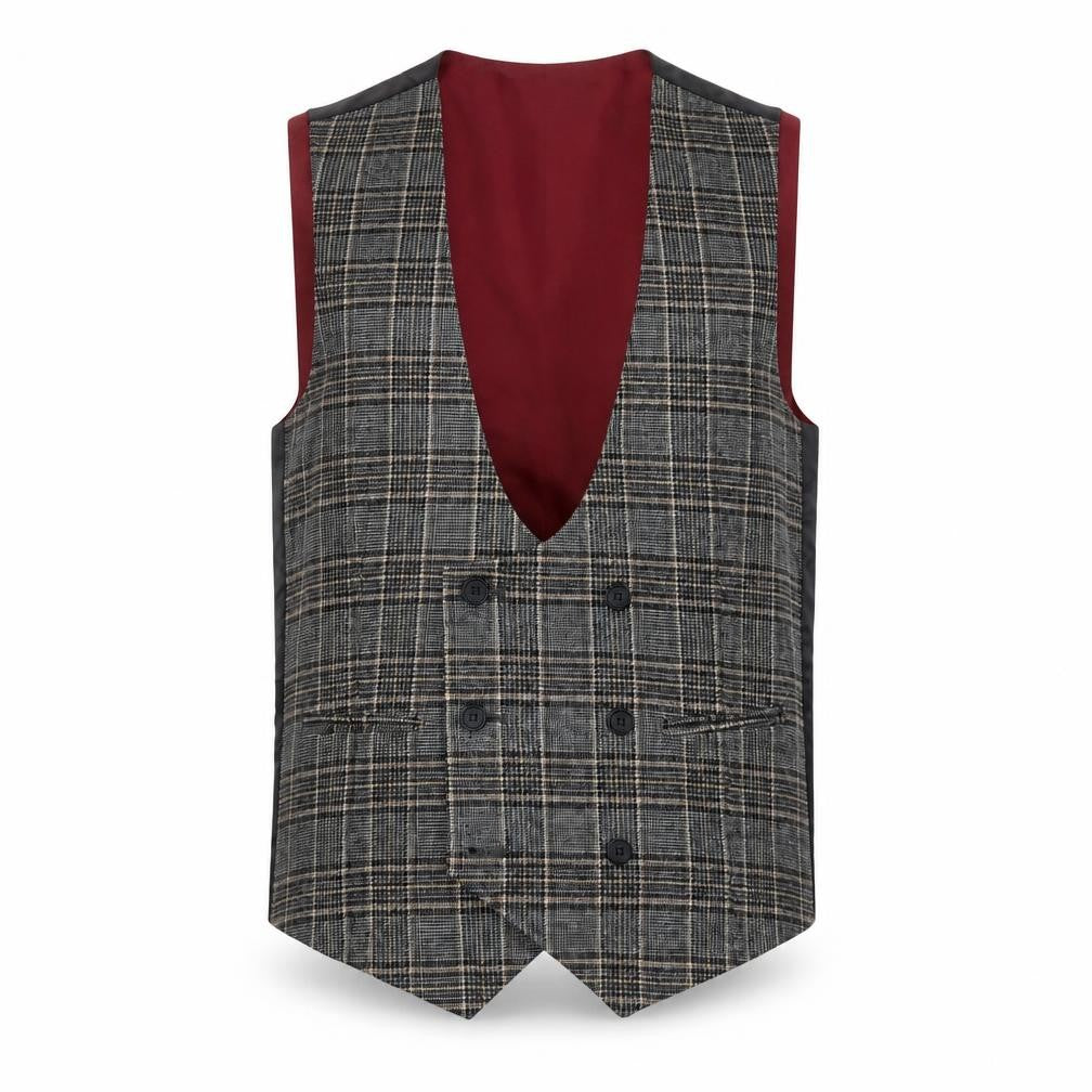 Feraud Men's Check Waistcoat - Black/Grey/Red 38