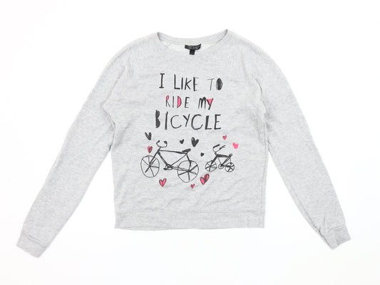 Topshop Women's Grey Bicycle Graphic Pullover Sweatshirt Size 10