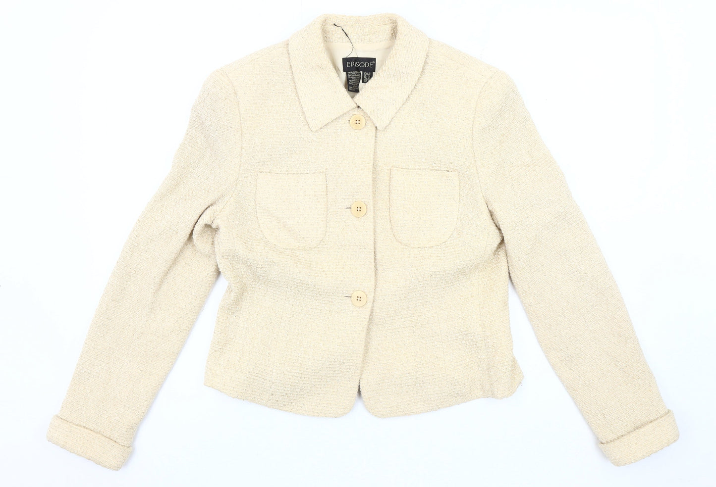 Episode Women’s Ivory Bouclé Blazer, Size 12, Tuxedo Style