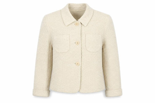 Episode Women’s Ivory Bouclé Blazer, Size 12, Tuxedo Style