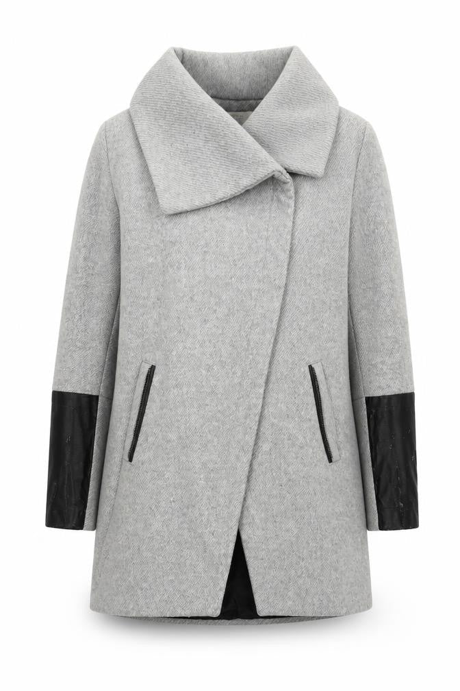 Bershka Women's Grey Overcoat - Size S, Wool Blend