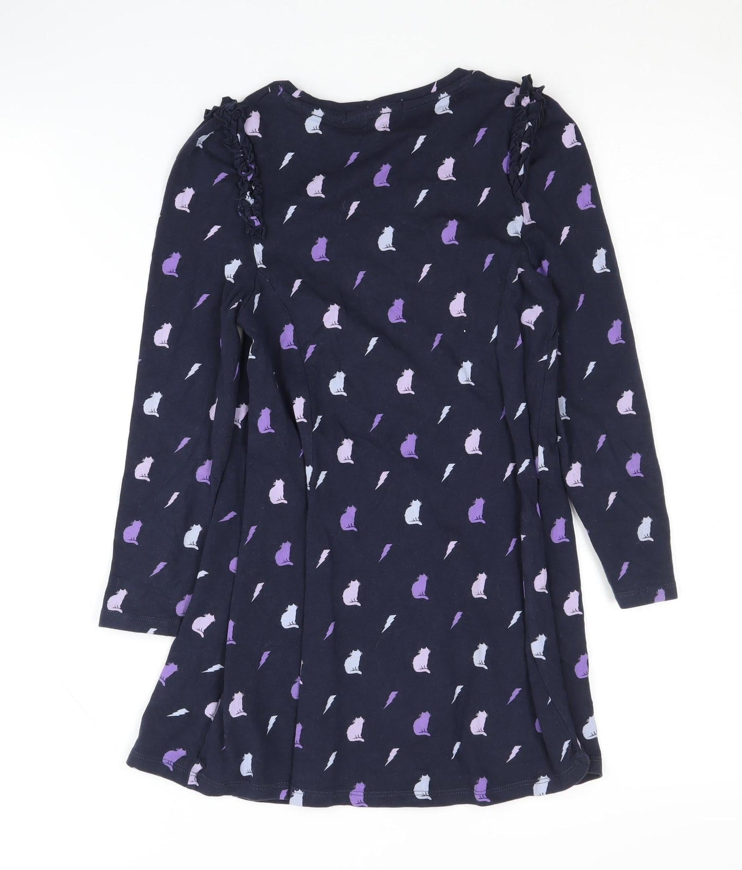 Marks and Spencer Girls Dress Multicoloured Cats 7-8 Years Long Sleeve