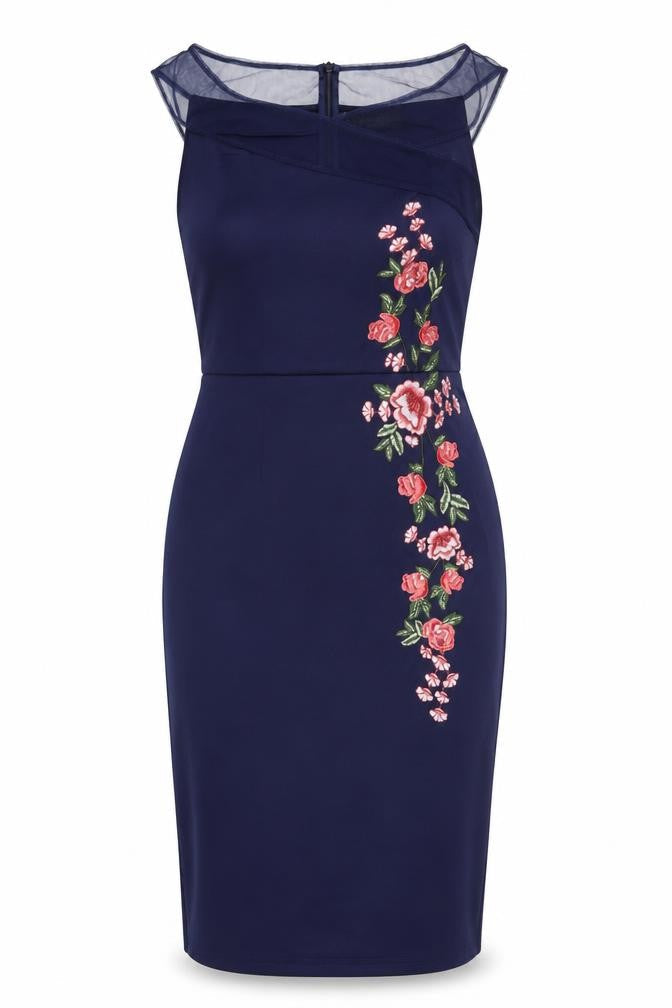 Little Mistress Women's Blue Floral Pencil Dress Size 10