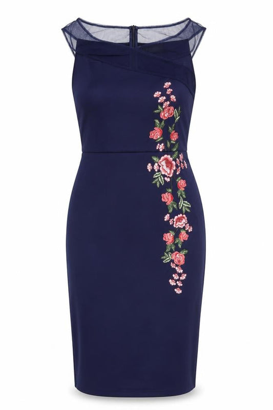 Little Mistress Women's Blue Floral Pencil Dress Size 10