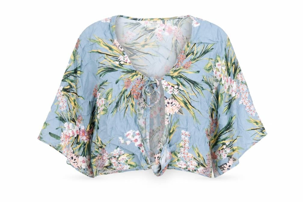 River Island Blue Floral Kimono Sleeve Top Size 12