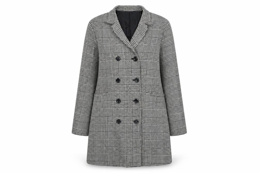 Silence + Noise Women's Grey Check Pea Coat Size S