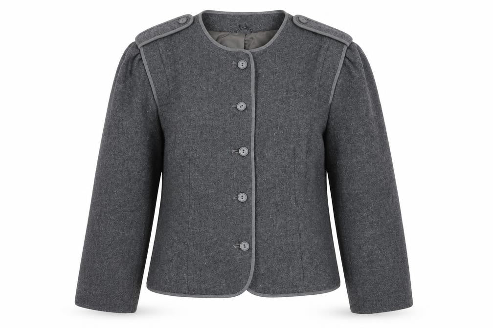 C&A Women's Grey Blazer, Size 12, Wool Blend, Five-Button