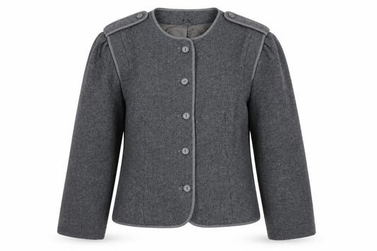 C&A Women's Grey Blazer, Size 12, Wool Blend, Five-Button