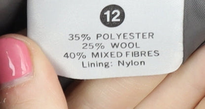 Brand and care label for C&A Women's Grey Blazer, size 12, Wool Blend, Five-Button