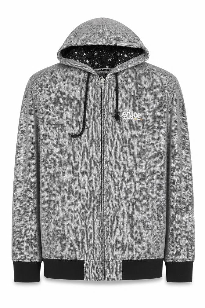 Enyce Men's Black Herringbone Hoodie Jacket L