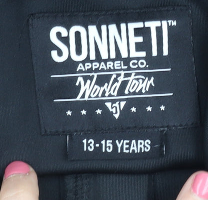 Brand and care label for Sonneti boys’ black full zip hoodie 13-15 years