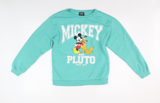 Disney Girls Blue Sweatshirt 12-13 Years Mickey & Pluto Pullover