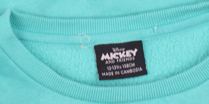 Close-up detail of Disney girls’ blue sweatshirt 12-13 years mickey & pluto pullover