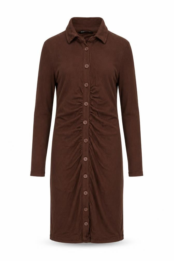 Stradivarius Women Brown Collared Button Dress M