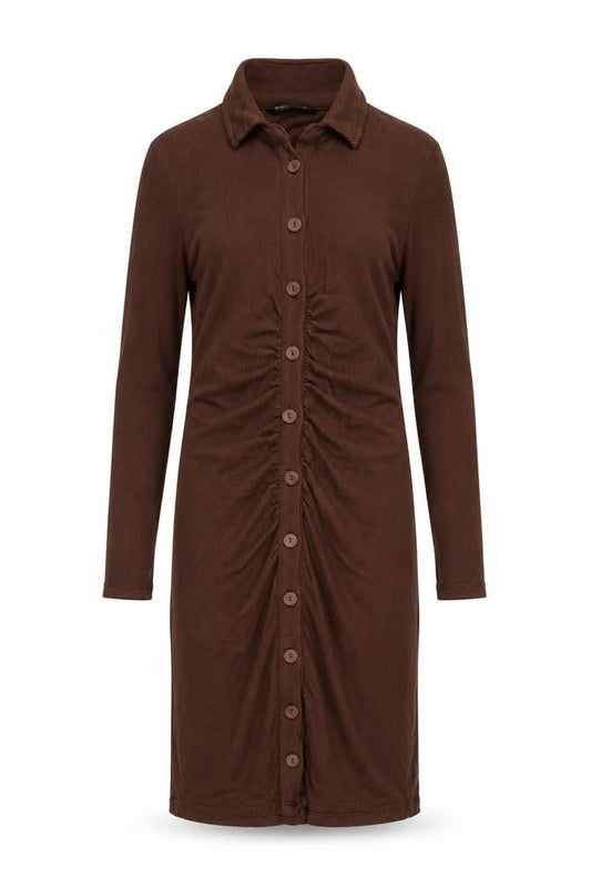 Stradivarius Women Brown Collared Button Dress M