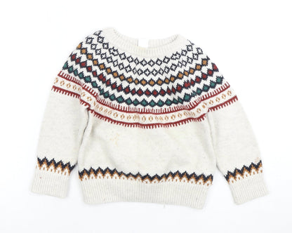 Gap Girls Ivory Fair Isle Pullover Jumper 2 Years