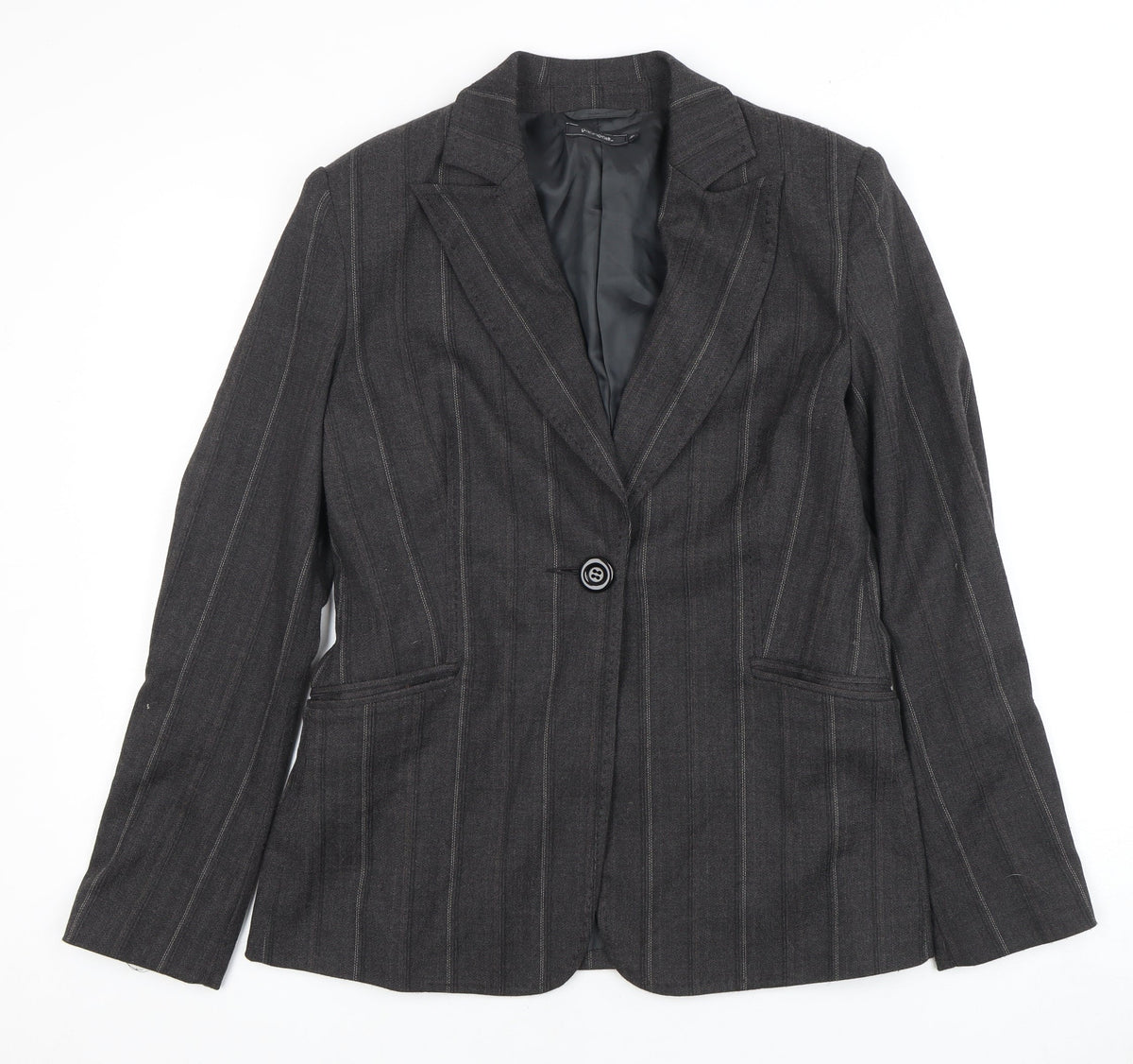 PassPort Women's Grey Pinstripe Blazer, Size 12, One-Button