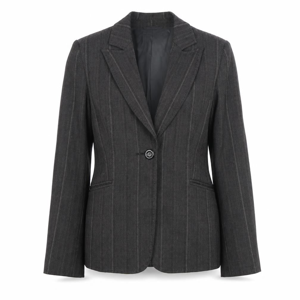 PassPort Women's Grey Pinstripe Blazer, Size 12, One-Button