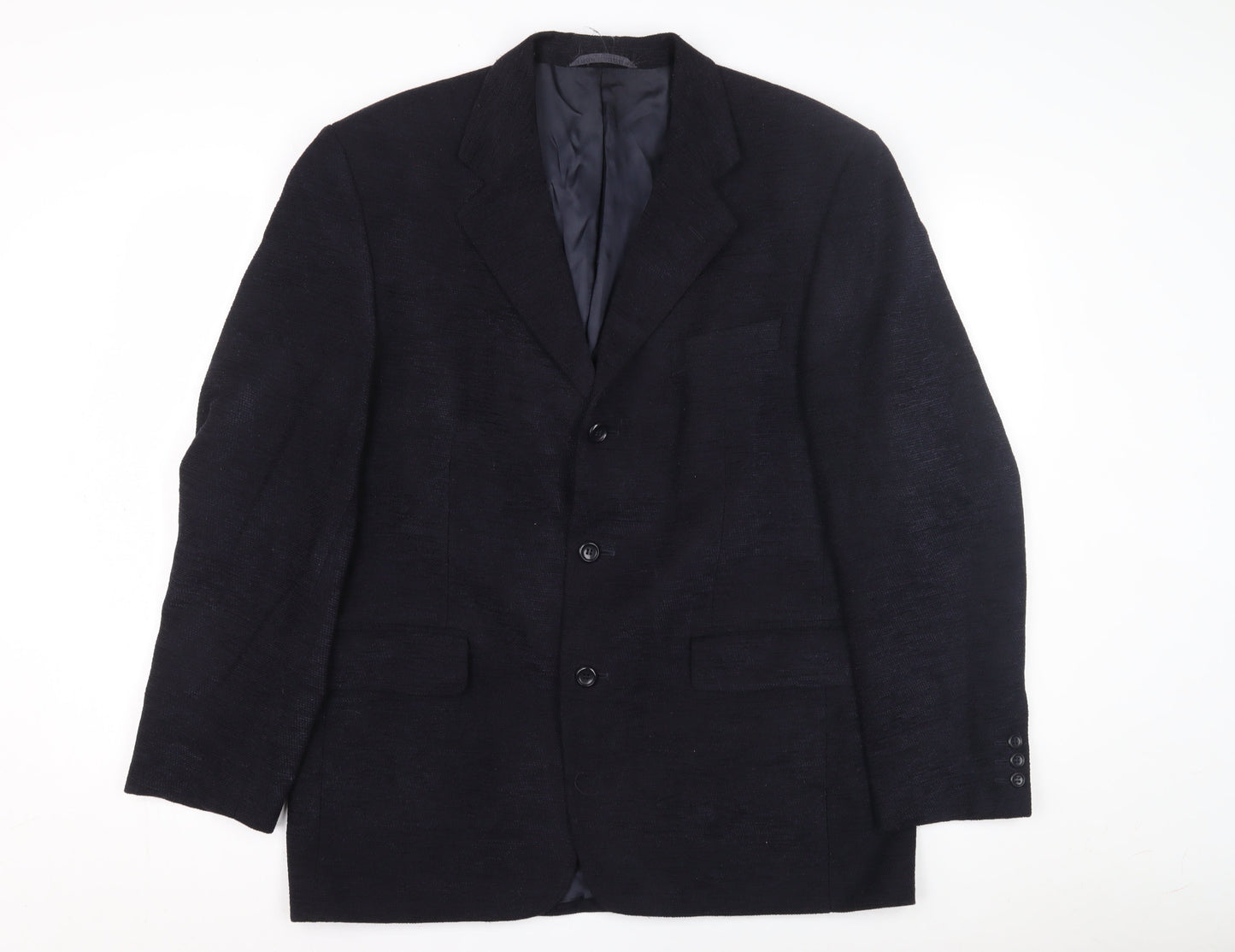 Pinstripe Black Men's Blazer 42 in Wool Single-Breasted