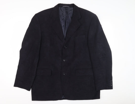 Pinstripe Black Men's Blazer 42 in Wool Single-Breasted
