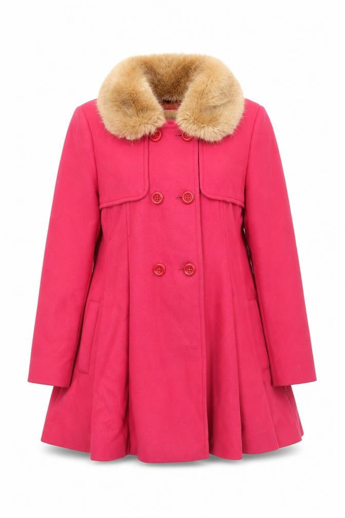 Monsoon Women's Pink Wool Coat with Fur Trim, Size 14