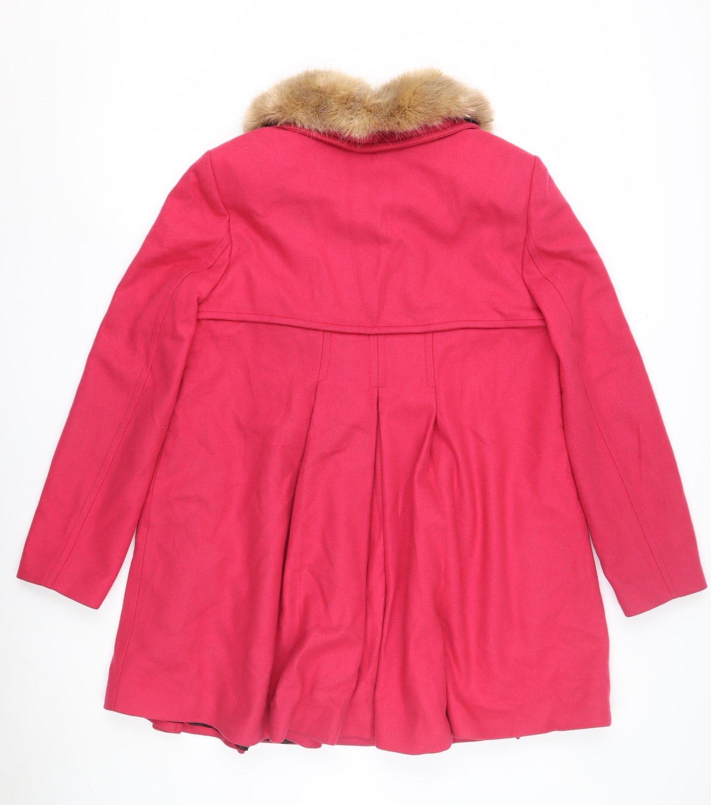 Monsoon Women's Pink Wool Coat with Fur Trim, Size 14