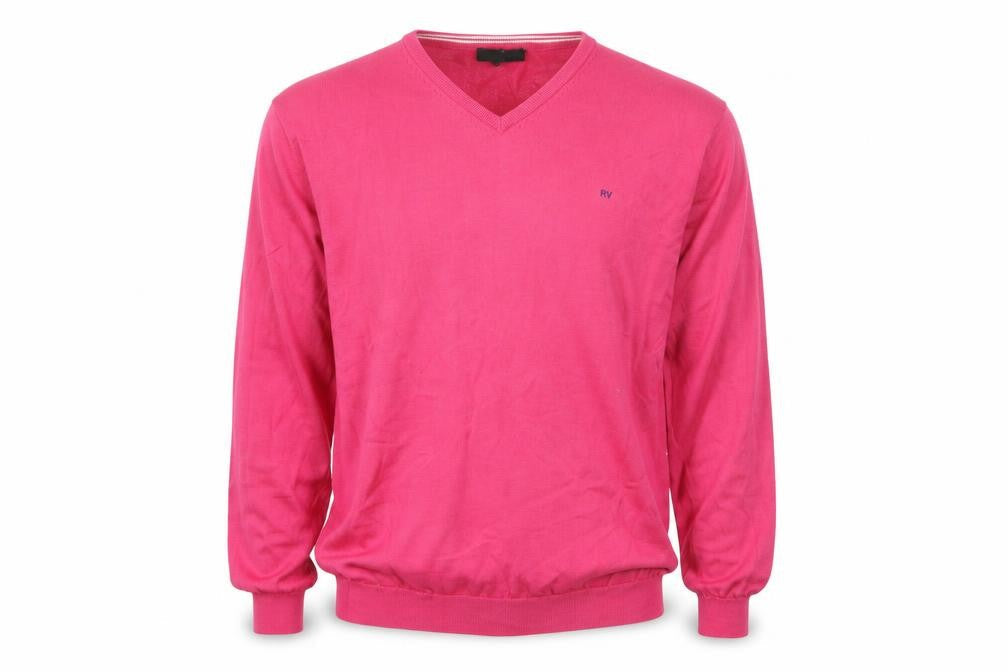 Roberto Verino Men's Pink V-Neck Wool Pullover Jumper 2XL