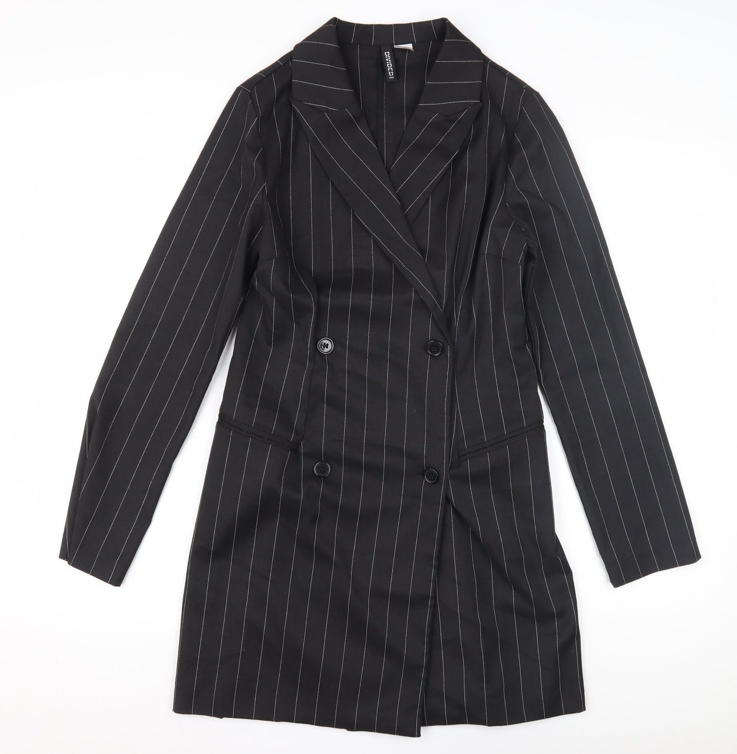 H&M Women's Black Striped Blazer Coat Size 10