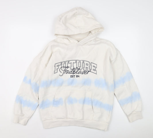 Marks and Spencer Girls White Hoodie 12-13 Years Graphic Print