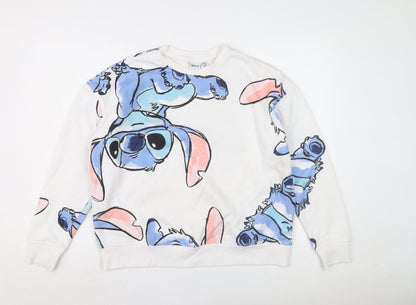 Preloved Disney White Stitch Pullover Sweatshirt, Unisex Adults Size 12 - Front