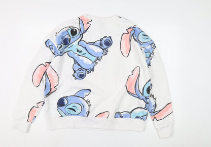 Preloved Disney White Stitch Pullover Sweatshirt, Unisex Adults Size 12 - Back