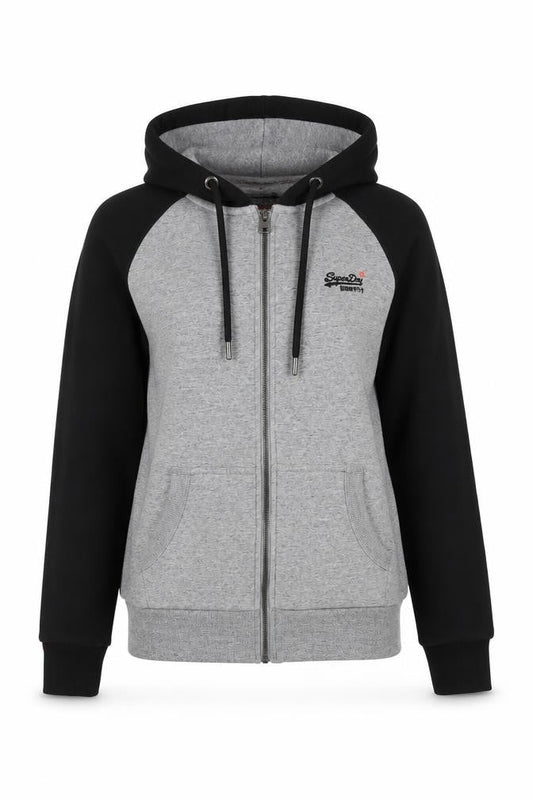 Superdry XS Grey Black Full Zip Unisex Hoodie