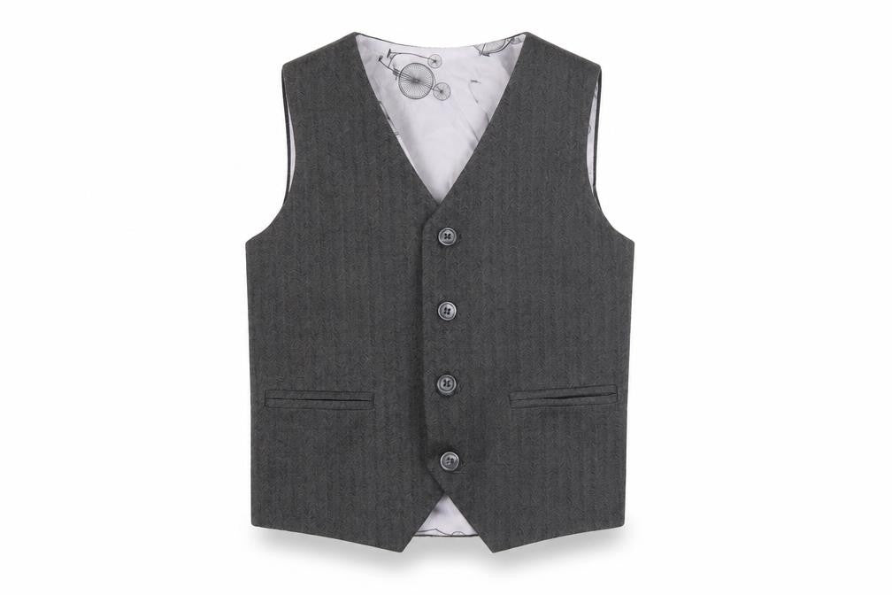 Paisley Boys Grey Waistcoat 7 Years Herringbone Formal