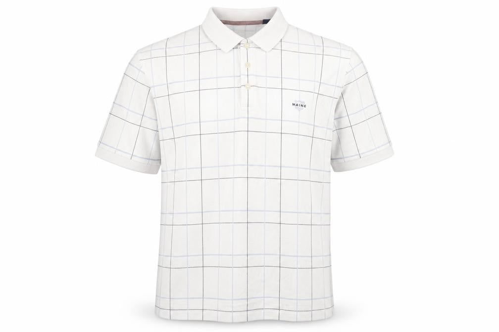 Maine New England Men's XL White Check Polo