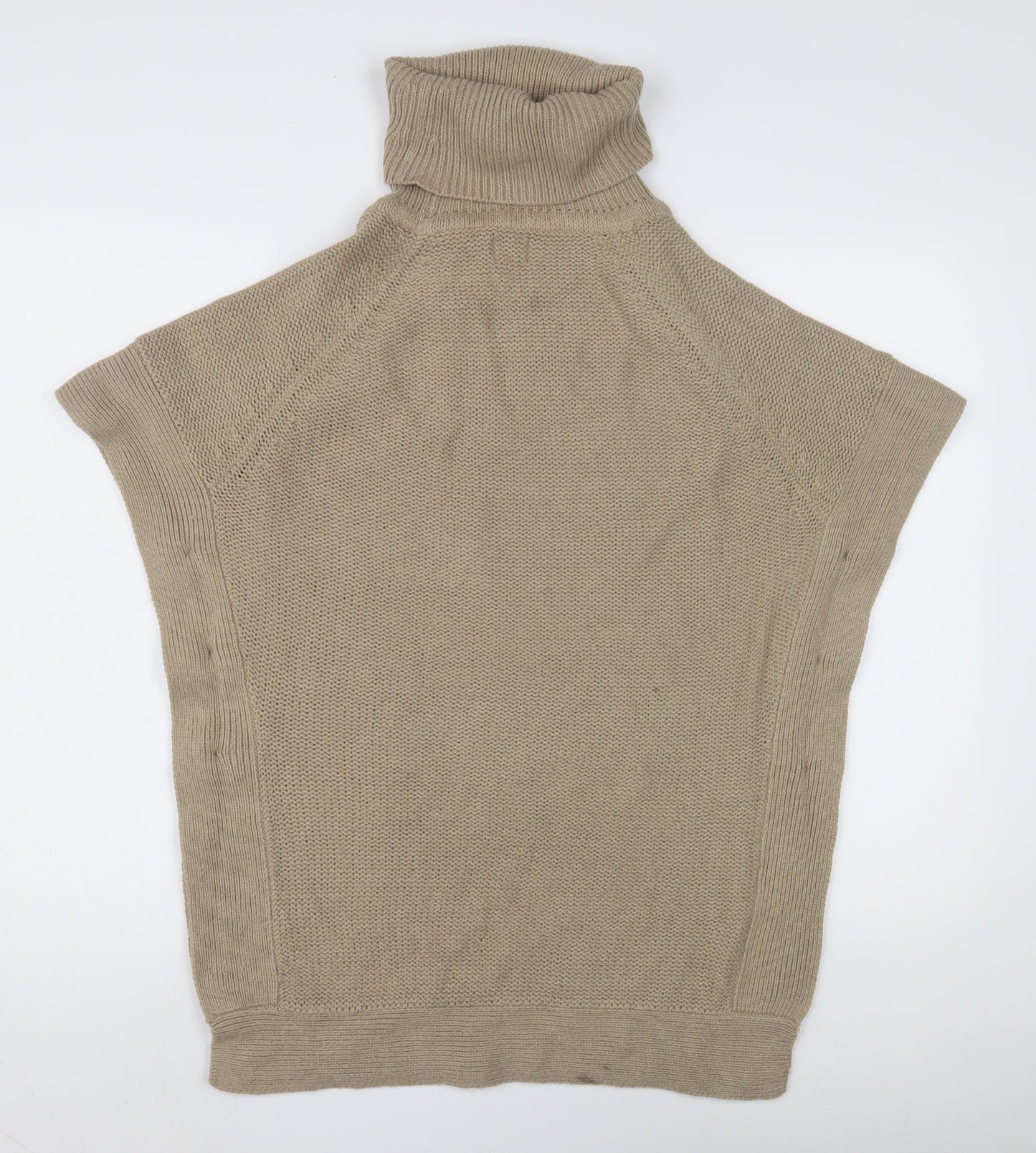 Only Women's Beige Cable-Knit Cape, Size S, Roll Neck