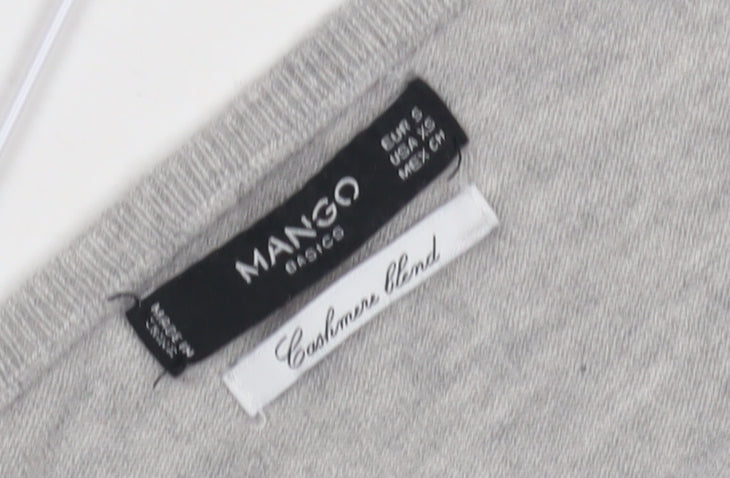 Mango Grey V-Neck Cashmere Blend Women's Jumper