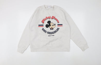 Preloved Disney Women's XS White Pullover Sweatshirt with Mickey Mouse Graphic - Front