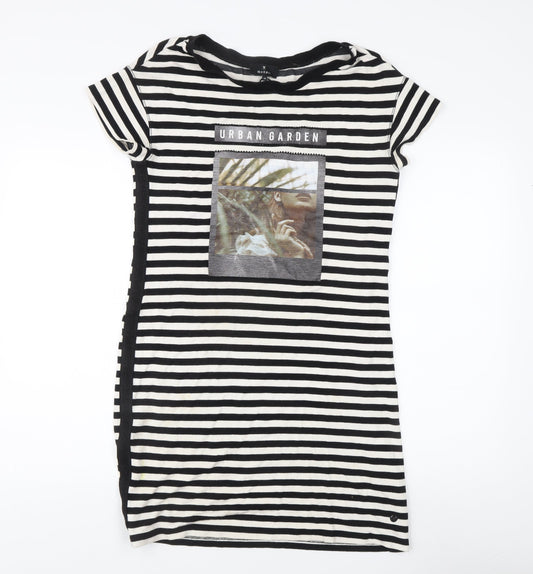 Monari Women's Black Striped T-Shirt Dress, Size 8