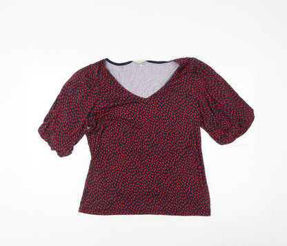 hush Women's Red Geometric V-Neck Puff Sleeve Top