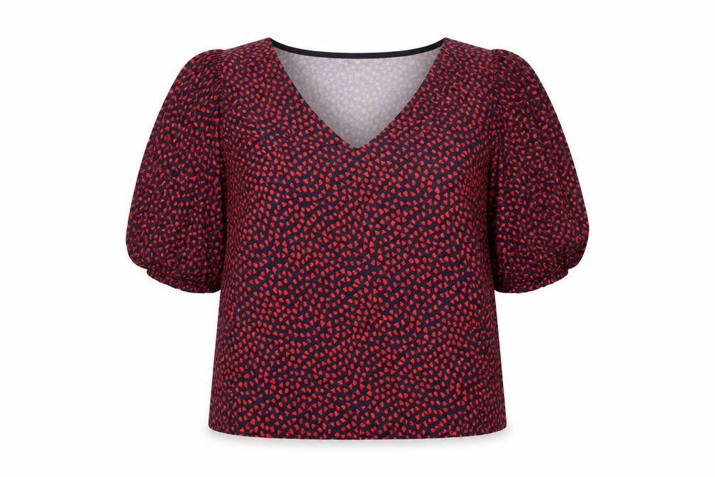 hush Women's Red Geometric V-Neck Puff Sleeve Top