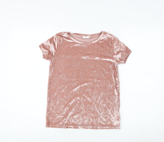 Next Girls Pink Velvet T-Shirt, 11 Years, Casual Short Sleeve
