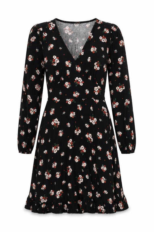 Roman Women's Black Floral Wrap Dress Size 10