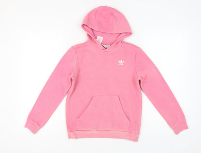 Additional front view of Adidas girls’ pink hoodie pullover 11-12 years logo sports
